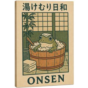 JMBHWD Japanese Canvas Wall Art, Funny Bathroom Wall Art Decor Cute Frog in Bathtub Picture Painting Wall Decor Bathroom for Toilet Shower Room Home Decoration 12x16inch