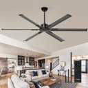 Amico Ceiling Fans without Lights, 72 inch Industrial Indoor/Outdoor Ceiling Fan with Remote Control, Reversible, 6 Blades, Noiseless, Black Ceiling Fan for Patio, Porch, Garage, shop, Farmhouse