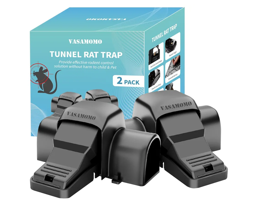 Large Rat Trap, Humane Dual-Entry Tunnel Traps for Rat, Mice & Chipmunks, Instant Kill Rodent Snap Trap with Sensitive Trigger and Powerful Jaws, for Both Indoor & Outdoor, Pack of 2
