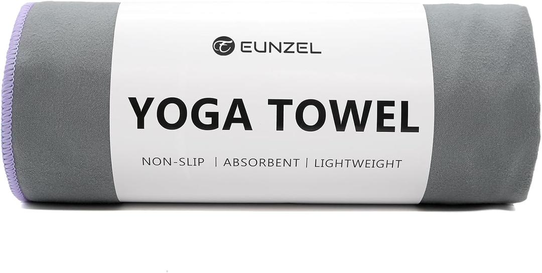 Eunzel Hot Yoga Towel Non-Slip Yoga Mat Towel Ultra-Absorbent Microfiber Towel for Hot Yoga, PilatesBikram and Workout 26.5"x 72" (Gray/ Purple)