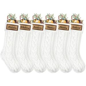XOYTN 3 Pack Christmas Stockings, 18inch Large White Cable Knitted Stocking Personalized Xmas Hanging Stocking with Leather Patches Custom Name for Christmas Holiday Party Decoration