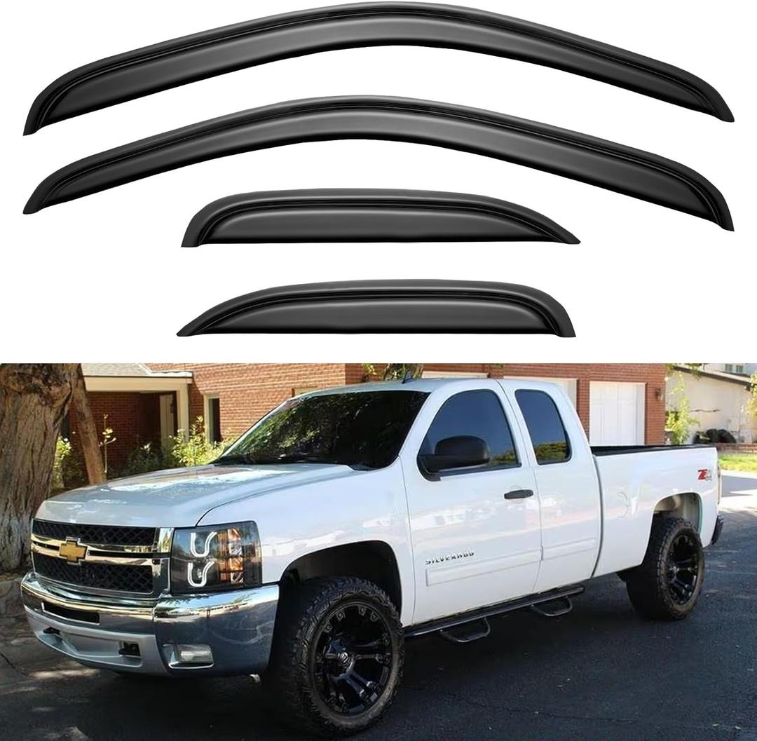 Window Visors Rain Guards for 2007-2013 Chevy Silverado/GMC Sierra 1500, Window Vent Wind Deflectors Visors Shades for 07-14 Silverado/Sierra 2500HD/3500HD Double/Extended Cab