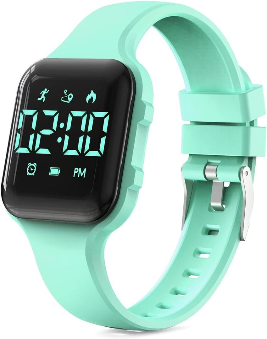 Children Simple Fitness Tracker Watch, Digital Step Counter Sport Watch, Waterproof Wristwatch, with Pedometer Alarm Clock Calendar for Kids Boy Girl Students (Green)