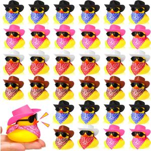 36 Set Cowboy Rubber Duck Mini Yellow Duckies Bath Party Toy Tiny Ducks Bathtub Toy with Cowboy Hat Paisley Bandanas Sunglasses for Summer Baby Shower Birthday Swimming Party (Cute Style)