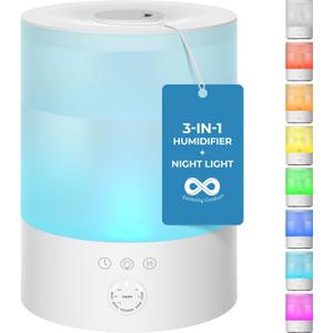 Everlasting Comfort 2.5L Top Fill Humidifiers for Bedroom - Quiet Easy to Fill & Clean, 24HR Runtime, Night Lights, Timer, Ultrasonic Cool Mist Humidifier, Auto Shut-Off, Essential Oil Diffuser (White)