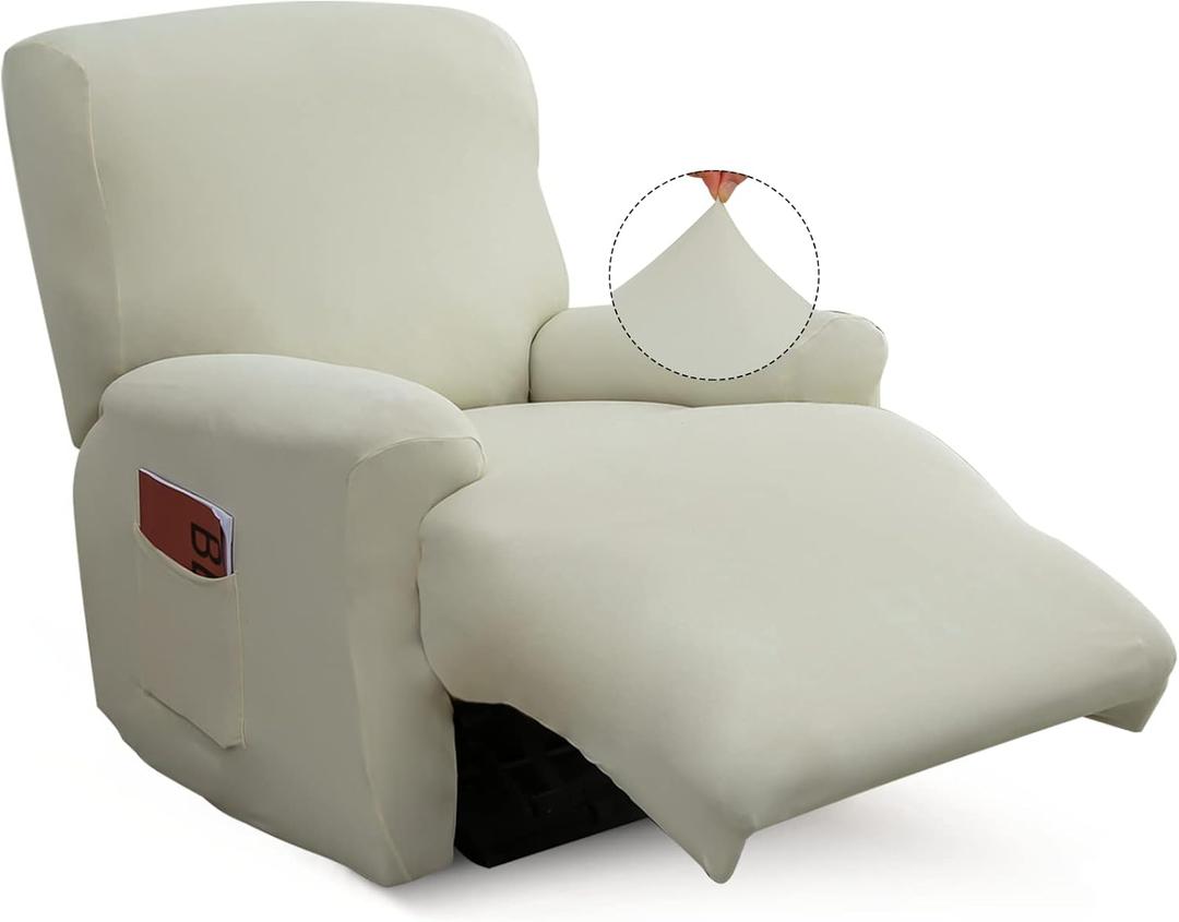 Recliner Slipcover-Stretch Soft Slip Reclining Chair Slipcovers 4-Pieces Furniture Protector for Recliner with Pocket Fitted Sofa Couch Cover Lazy Boy Chair Cover(Beige) (Begie)