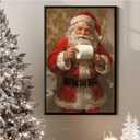 Christmas wall decor cute Santa holding toilet paper art print eclectic bathroom poster farmhouse wall decor aesthetic Santa decor canvas print painting suitable for bedroom toilet (8x12in BlackMetalFrames)