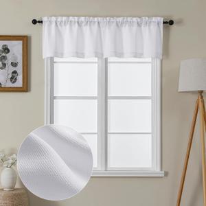 Lecloud Bessie White Valances for Windows 2 Panels Set, Short Cafe Kitchen Curtains with Rod Pocket, Window Valances Curtains for Bedroom Basement, Each 30 W x 14 L