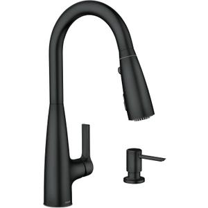 Moen 87627EIBL Haelyn Matte Black Single-Handle Pull-Down Kitchen Faucet with LED Light Colorcue Temperature Indicator and Soap Dispenser