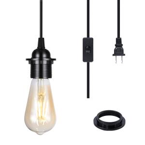 2-Pack HUIBONA Plug-in Pendant Light, 15FT Vintage Hanging Lantern Cord E26/E27 Socket, Black Kit With In-Line On/Off Switch and Lampshade Ring