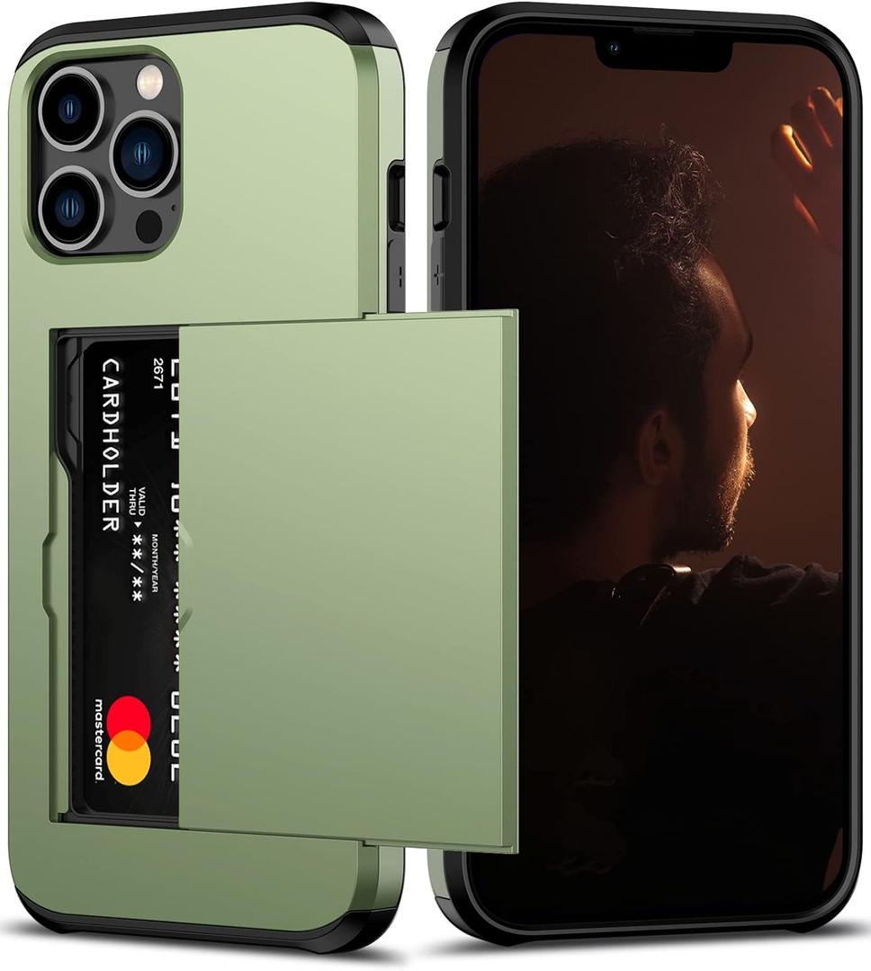 Nvollnoe for iPhone 12 Pro Max Case with Card Holder Heavy Duty Protective Dual Layer Shockproof Hidden Card Slot Slim Wallet Case for iPhone 12 Pro Max for Men&Women(Green)