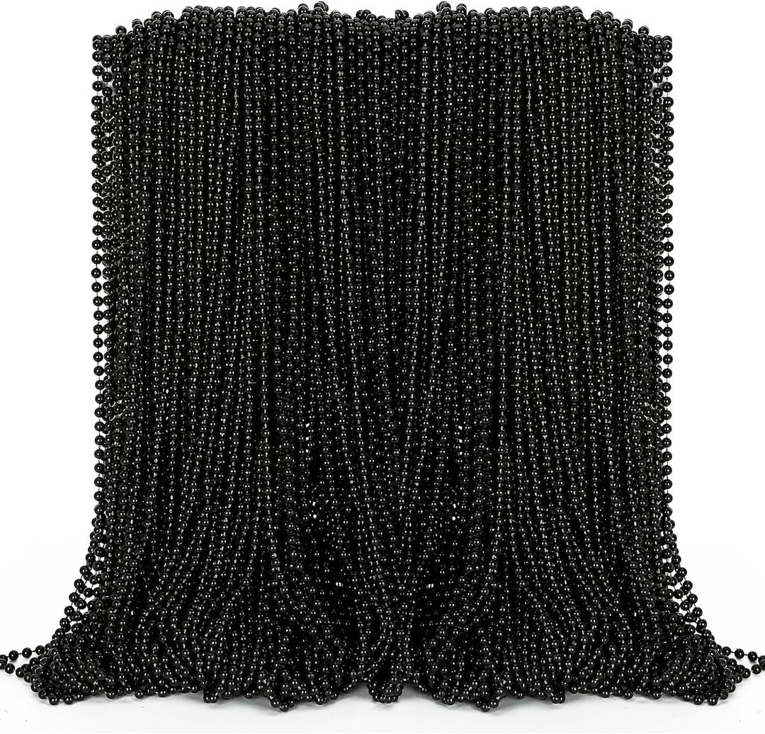 2 x EOBOH Black Beads Necklace, 100PCS Halloween Black Necklaces Stuff Accessories, 33" Mardi Gras Beads Costume, Festival Parade Throw for Halloween Wedding Party Events Supplies Decorations