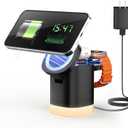Wireless Charging Station for iPhone Mag-Safe: JoyGeek 3-in-1 Foldable Charger Phone Stand Charge for iPhone 16/15/14/13/12 Pro/Max/Plus - for AirPods - for Apple Watch 2-10/Ultra (Black)
