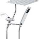Hibbent All Metal Shower Head, 10'' High Pressure Rainfall Shower Head, Showerhead Combo, Handheld Shower Wand, 12'' Adjustable Curved Shower Extension Arm, 71'' Hose, Shower Head Holder, Chrome