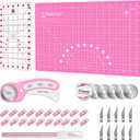 Headley Tools Rotary Cutter Set - 45mm Fabric Cutter, 5 Replacement Rotary Blades, A3 Cutting Mat, Quilting Ruler and Sewing Clips, Craft Knife Set, Ideal for Crafting, Sewing, Patchworking, Pink