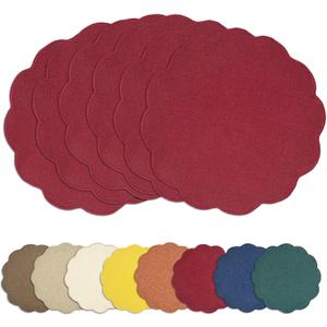 AHHFSMEI Round Faux Linen Placemats Set of 6 Waterproof Table Mats Heat Resistant Non-Slip and Stain Proof for Kitchen Dining Elegant Decor (Burgendy red,6)