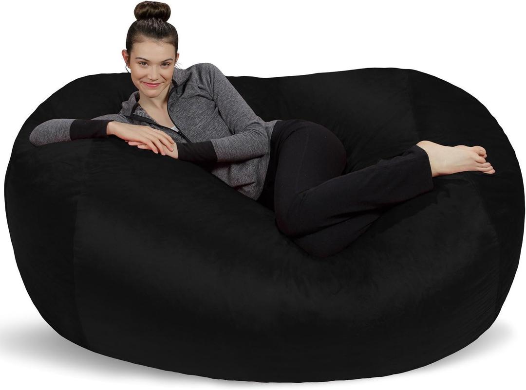 Sofa Sack Bean Bag Lounger - Plush Bean Bag Sofas with Super Soft Microsuede Cover - XL Memory Foam Stuffed Lounger Chairs for Kids, Adults, Couples - Jumbo Bean Bag Chair Furniture 6 Feet - Black