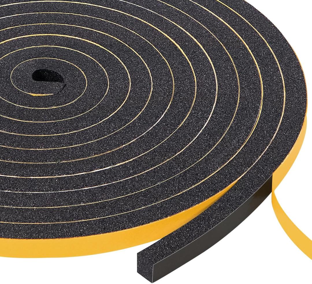 Yotache 3 Strips Foam Weather Stripping 1/4" W X 1/4" T, New Adhesive Craft, Insulation Soundproofing Strips Tape Gasket Seal for Door Frame and Window, Sliding Door Jamb, Total 30 Ft (3 X 10 Ft Each, Black 