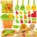 Dreamon Beach Toys for Kids 29PCS Farm Sand Toys with 2 Collapsible Buckets, Rake & Shovel Set, Sand Molds and Mesh Bag, Sandcastle Building Kit Travel Beach Toys for Kids Ages 4-8