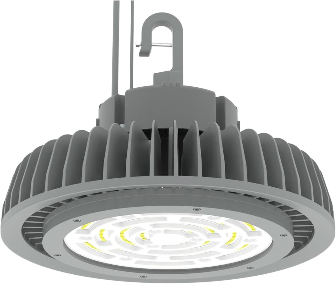 150W LED High Bay Light Grey UFO Led Shop Lights 20250LM 5000K, 0-10V Dimmable 100-277V Commercial Lights for Factory Church Barn Warehouse