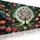 Wknoon. Extra Large Gaming Mouse Pad (31.5" x 11.8") with Durable Stitched Edges  Abstract Enchanted Tree of Life Colorful Floral Wonderland, Anti-Slip Base & Smooth Surface Extended XXL Desk Mat