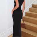 REORIA Summer Wedding Guest Maxi Dresses for Women Sleeveless Square Neck Sheer Mesh Ruched Bodycon Long Dress Trendy Clothes (Black, M)