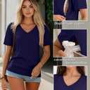 Huukeay 3 Pack Women's Maternity Nursing Tops, Hidden Zippers Breastfeeding Clothes V Neck Short Sleeve Pregnancy Shirts Tees(Black,Navy Blue,Burgundy,Medium) (M)