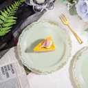 LIYH 100 Pcs Light Green Gold Plastic Dessert Plates with 100 Pcs Gold Dessert Plates, Disposable Sage Green Salad Plates, Includes: 100 Appetizer Plate 7.5" & 100 Golden Cake Forks 5"