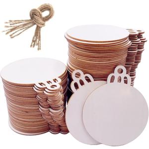 William Craft 100PCS 4" x 4.7" Inch DIY Wooden Christmas Ornaments Unfinished Predrilled Wood Slices Circles for Crafts Round Centerpieces Discs Holiday Hanging Decorations