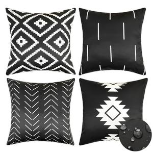 Outdoor Waterproof Throw Pillow Covers 18x18 Inch Black and White Modern Geometric Decorative Pillows Cover Set of 4 for Patio Garden Porch