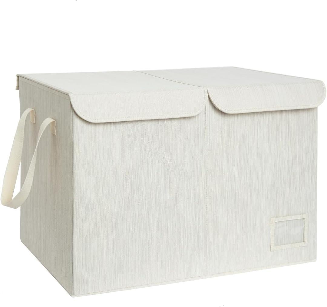 StorageWorks Toy Bin with Flip-Top Lids, Large Chest Storage for Living Room, Nursery Room, Playroom, Organizer for Kids, Mixing of Beige, White & Ivory