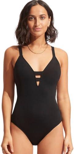 Seafolly Women's Active Deep V Plunge Maillot One Piece Swimsuit (12)
