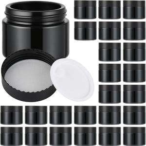 Glass Jars with Lids,Eco-Friendly Cosmetic Containers with Airtight Black Lids & Liners, Multi-Color Options for Cream, Lotion, Body Butter, DIY Skincare Travel Jars (Black, 2oz)