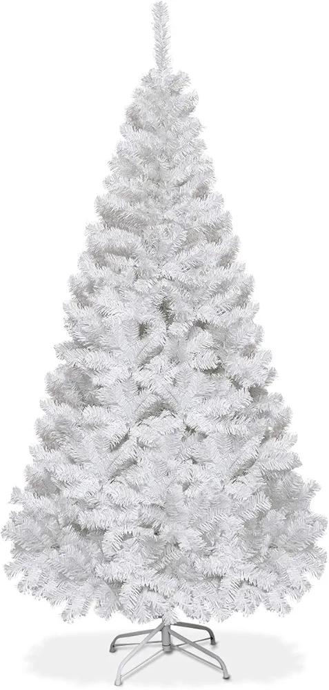 POWERSTONE 5ft White Christmas Tree, Hinged Artificial Pine Tree Xmas Tree Indoor and Outdoor Holiday Party Decoration with 350 Branch Tips, Sturdy Metal Stand, Easy Assembly
