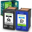 GREENBOX Remanufactured 56 57 Ink Cartridges Combo Pack Compatible for HP Deskjet 5550 5650 5150 Photosmart 7350 7260 7450 7550 PSC 2210 Printer,2Pk for 56 57 C6656AN C6657A Ink (1 Black 1 Tri-Color)