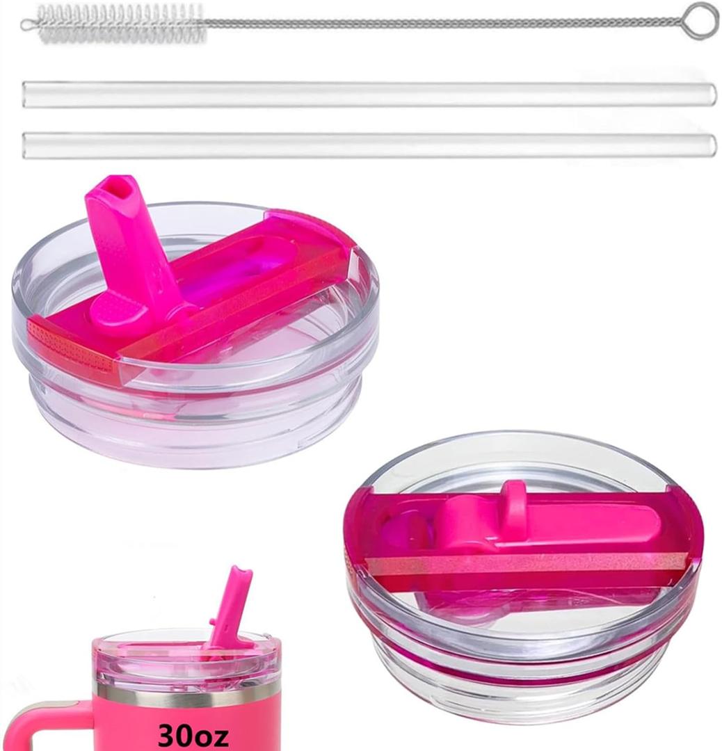 30oz Tumbler Lid Compatible with Stanley Quencher ProTour, 2Pack Replacement Lids Fit for Stanley Travel Tumbler, Tumbler Covers Fit for Stanley Cup Accessories (Hot Pink)