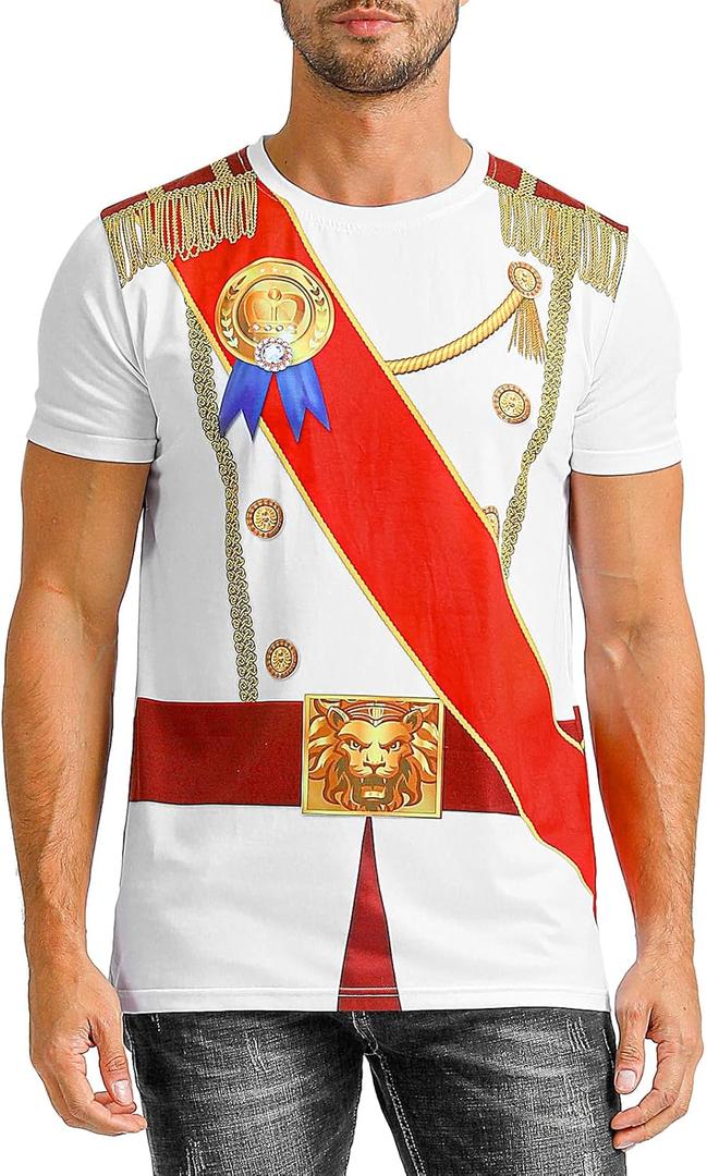 Funny World Men's Prince Costume Royal Charming Halloween T-Shirts (X-Large, White)
