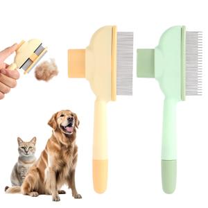 2pcs Pet Shedding Brush, Pet Hair Remover Comb with Release Button Self-Cleaning Grooming Brush for Deshedding Dogs Cats Short & Long Loose Hairs (Green, Yellow)