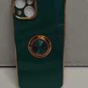 for iPhone 14 Plus Case 360 Rotatable Ring Holder Magnetic Kickstand,Support Magnetic Car Mount,Gold Plated Phone caseSoft Lightweight Protective case for iPhone 14 Plus,Dark Green