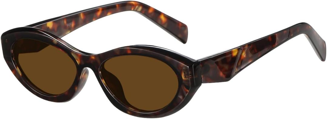 Trendy Oval Sunglasses for Women Retro Small Cat Eye Glasses 90s Shades (Tortoiseshell)