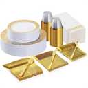 Bestluck 175PCS Gold Plastic Dinnerware Set for 25 Guests, Disposable Plates for Party, Wedding and Dinner, Include 25 Dinner Plates, 25 Dessert Plates, 25 Set Silverware, 25 Cups, 25 Napkins