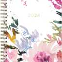 Blue Sky Kelly Ventura 2024 Weekly and Monthly Planner, 5" x 8", Flexible Cover, Wirebound, Magenta Blooms (140947-24)