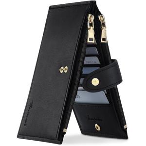 Travelambo Leather Wallets for Women Slim RFID Blocking Bifold Credit Card Holder Wallet (Black)