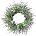 Beinhome Lavender Wreath for Front Door, fo Mom, Hand-Made Spring Wreath for Outdoor, Home, Porch, Wall or Window,  Purple Lavender Wreath