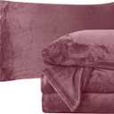 Elegant Comfort Luxuriously Soft 4-Piece Velvet Plush Flannel Sheet Set - Premium Quality - Cozy Warm, Anti-Static, Non Pilling Fuzzy Velvet Flannel Fleece Deep Pocket Sheet Set - Twin XL, Rose
