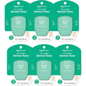 Amazon Basics Extra Comfort Mint Dental Floss, Shred Resistant, Slides Easily Between Teeth, 40 M, 6-Pack