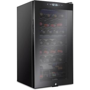 Ivation 28 Bottle Dual Zone Compressor Cooler Refrigerator w/Lock | Large Freestanding Cellar For Red, White, Champagne | 41f-64f Digital Temperature Control Fridge Glass Door Black