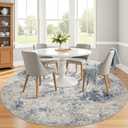 8ft Washable Round Rug - 8x8 Area Rugs Modern Abstract Rugs for Living Room Non-Slip Low Pile Soft Machine Washable Carpet for Bedroom, Living Room, Dining Room, Nursery, Farmhouse (8'x8' Beige Blue)