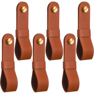 CroBlissful 6 Pcs Leather Curtain Rod Holders PU Leather Curtain Rod Bracket Mounted Loop Straps with Screws and Plastic Wall Plugs, Boho Pole Hanger Hook for Towel Oar Home Wall Display Decor(Brown)