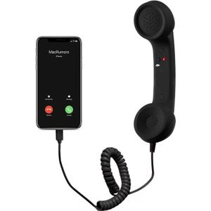 Retro Phone Handset, Cell Phone Receiver with Microphone & Speaker, Type-C Retro Telephone Wired Handsets Style Landline Handle Receiver for Cell Mobile Video Conferences, Calls, Meetings (Black)
